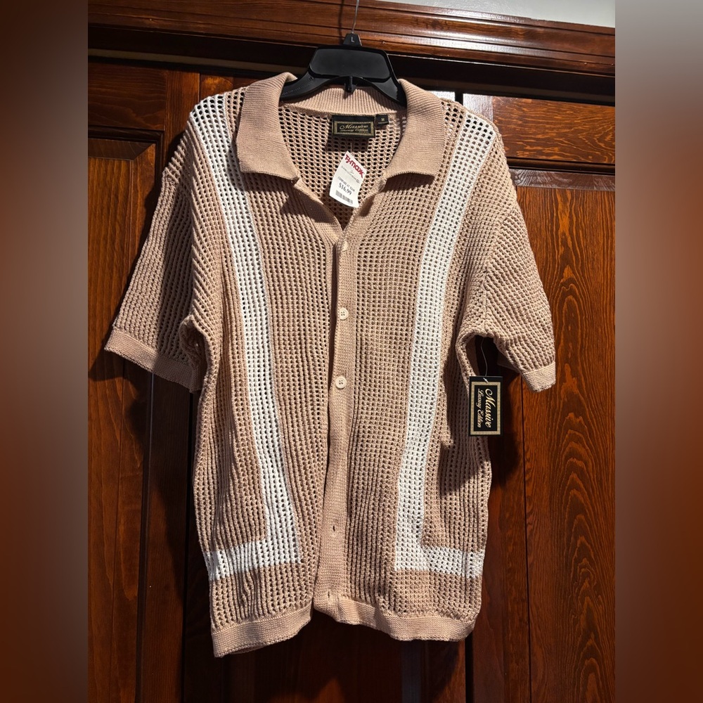 Stylish Beige Knit Button-Up Top